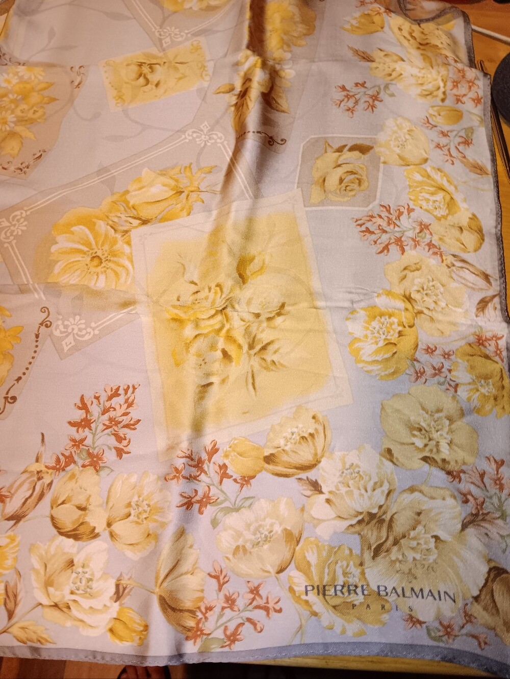 Pierre Balmain Yellow Floral Silk Scarf